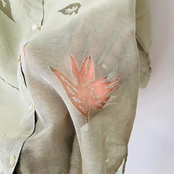 Banana bay fine resort wear women’s size large green top sheer cut out leaves an - Picture 3 of 7